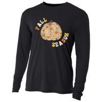 Fall Babe Retro Groovy Smile Face Autumn Leave Leopard Fall Cooling Performance Long Sleeve Crew