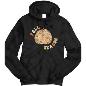 Fall Babe Retro Groovy Smile Face Autumn Leave Leopard Fall Tie Dye Hoodie