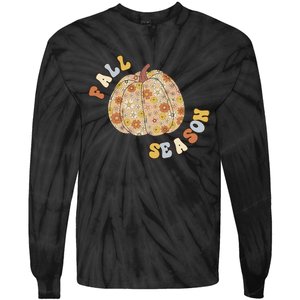 Fall Babe Retro Groovy Smile Face Autumn Leave Leopard Fall Tie-Dye Long Sleeve Shirt