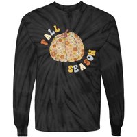 Fall Babe Retro Groovy Smile Face Autumn Leave Leopard Fall Tie-Dye Long Sleeve Shirt