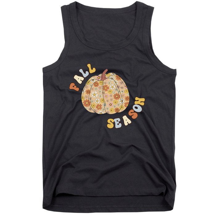 Fall Babe Retro Groovy Smile Face Autumn Leave Leopard Fall Tank Top