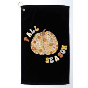 Fall Babe Retro Groovy Smile Face Autumn Leave Leopard Fall Platinum Collection Golf Towel