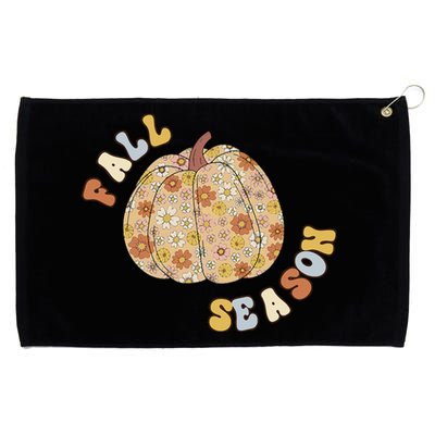 Fall Babe Retro Groovy Smile Face Autumn Leave Leopard Fall Grommeted Golf Towel