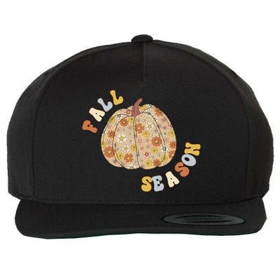 Fall Babe Retro Groovy Smile Face Autumn Leave Leopard Fall Wool Snapback Cap