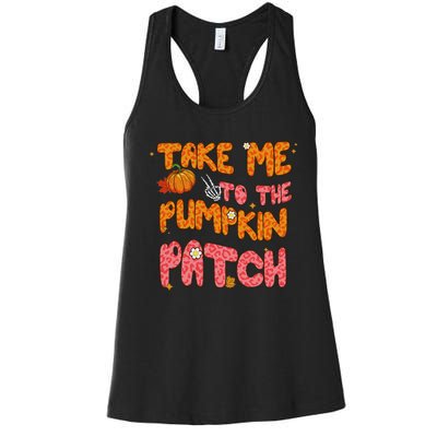 Fall Babe Retro Groovy Smile Face Autumn Leave Leopard Fall Women's Racerback Tank