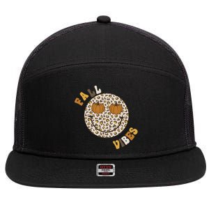 Fall Babe Retro Groovy Smile Face Autumn Leave Leopard Fall 7 Panel Mesh Trucker Snapback Hat