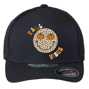 Fall Babe Retro Groovy Smile Face Autumn Leave Leopard Fall Flexfit Unipanel Trucker Cap