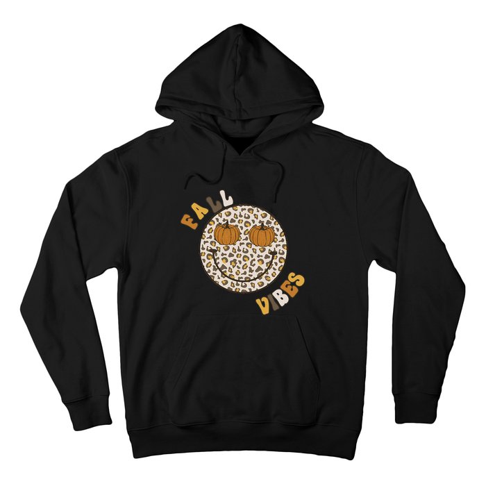 Fall Babe Retro Groovy Smile Face Autumn Leave Leopard Fall Hoodie