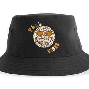 Fall Babe Retro Groovy Smile Face Autumn Leave Leopard Fall Sustainable Bucket Hat