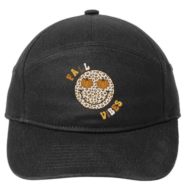 Fall Babe Retro Groovy Smile Face Autumn Leave Leopard Fall 7-Panel Snapback Hat