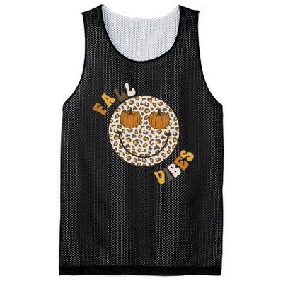 Fall Babe Retro Groovy Smile Face Autumn Leave Leopard Fall Mesh Reversible Basketball Jersey Tank