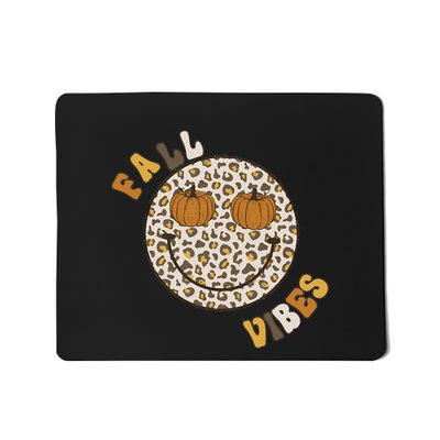 Fall Babe Retro Groovy Smile Face Autumn Leave Leopard Fall Mousepad