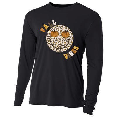 Fall Babe Retro Groovy Smile Face Autumn Leave Leopard Fall Cooling Performance Long Sleeve Crew