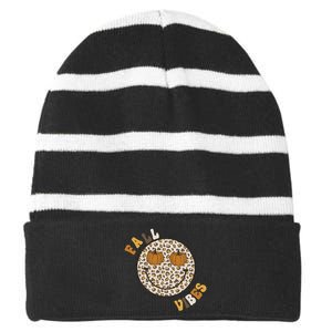 Fall Babe Retro Groovy Smile Face Autumn Leave Leopard Fall Striped Beanie with Solid Band