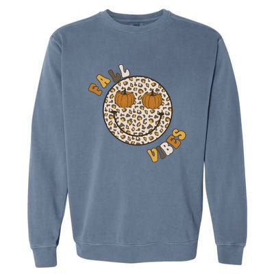 Fall Babe Retro Groovy Smile Face Autumn Leave Leopard Fall Garment-Dyed Sweatshirt