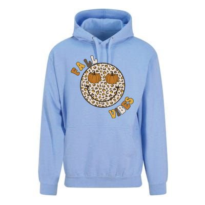 Fall Babe Retro Groovy Smile Face Autumn Leave Leopard Fall Unisex Surf Hoodie