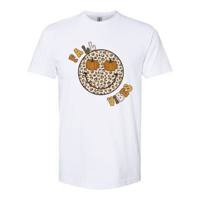 Fall Babe Retro Groovy Smile Face Autumn Leave Leopard Fall Softstyle® CVC T-Shirt