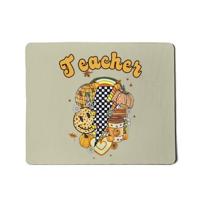 Fall Babe Retro Groovy Smile Face Autumn Leave Leopard Fall Mousepad