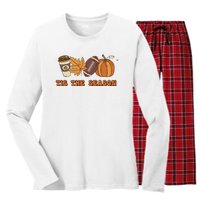 Fall Babe Retro Groovy Smile Face Autumn Leave Leopard Fall Women's Long Sleeve Flannel Pajama Set 