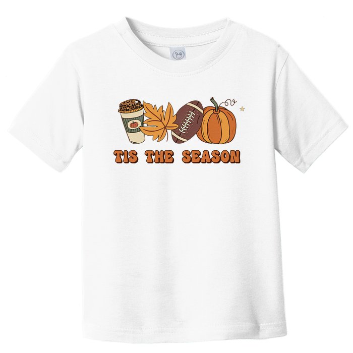 Fall Babe Retro Groovy Smile Face Autumn Leave Leopard Fall Toddler T-Shirt