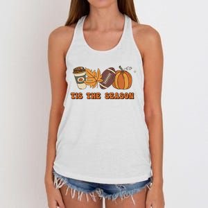 Fall Babe Retro Groovy Smile Face Autumn Leave Leopard Fall Women's Knotted Racerback Tank