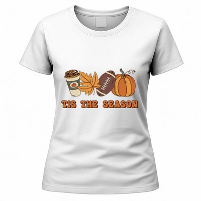 Fall Babe Retro Groovy Smile Face Autumn Leave Leopard Fall Women's T-Shirt