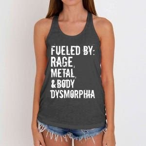 Fueled By Rage Metal And Body Dysmorphia Funny Women's Knotted Racerback Tank