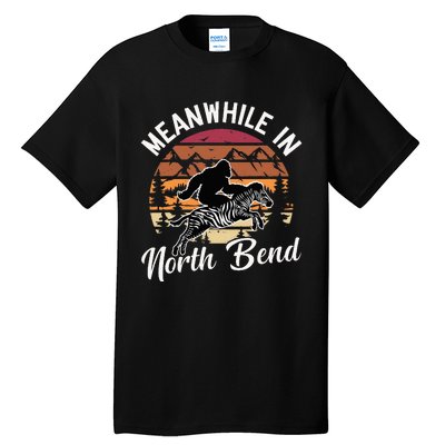 Funny Bigfoot Riding A Zebra Meanwhile In North Bend Tall T-Shirt