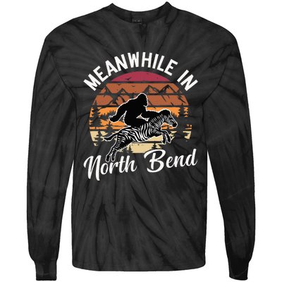 Funny Bigfoot Riding A Zebra Meanwhile In North Bend Tie-Dye Long Sleeve Shirt