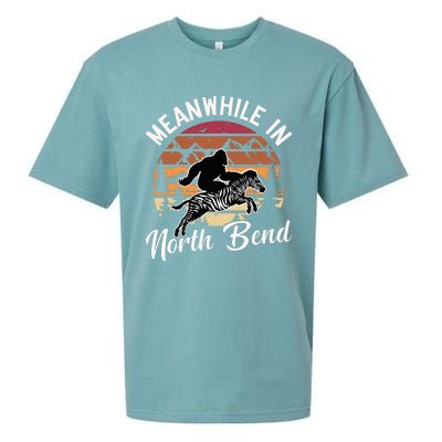 Funny Bigfoot Riding A Zebra Meanwhile In North Bend Sueded Cloud Jersey T-Shirt