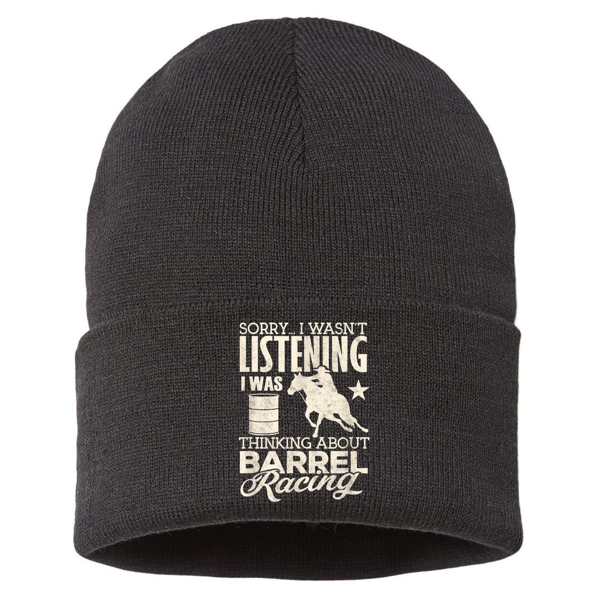 Funny Barrel Racer Girl Wasn't Listening Barrel Racing Horse 1 Sustainable Knit Beanie