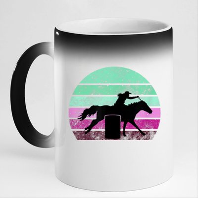 Funny Barrel Racing Gift Horse Lover Vintage Sunset Country Girl Gift 11oz Black Color Changing Mug