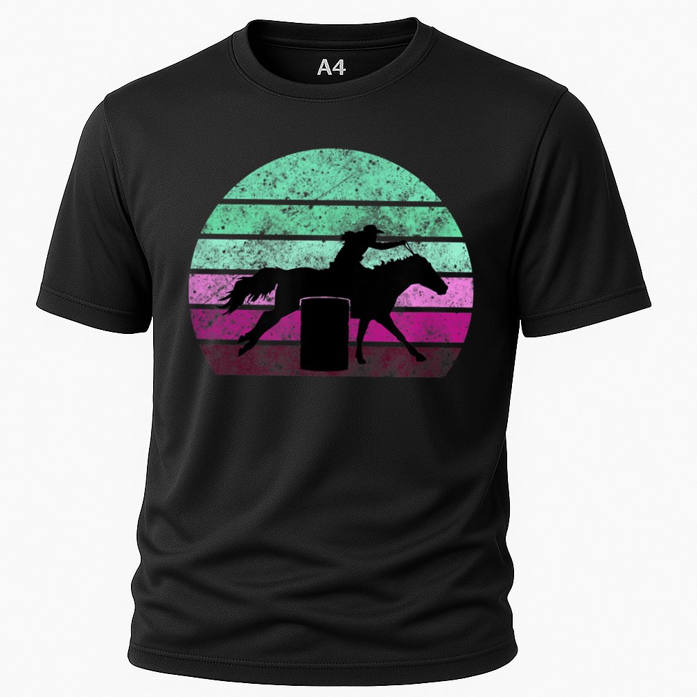 Funny Barrel Racing Gift Horse Lover Vintage Sunset Country Girl Gift Cooling Performance Crew T-Shirt