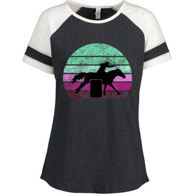 Funny Barrel Racing Gift Horse Lover Vintage Sunset Country Girl Gift Enza Ladies Jersey Colorblock Tee