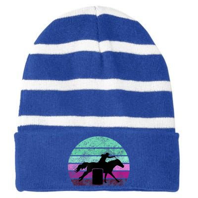 Funny Barrel Racing Gift Horse Lover Vintage Sunset Country Girl Gift Striped Beanie with Solid Band