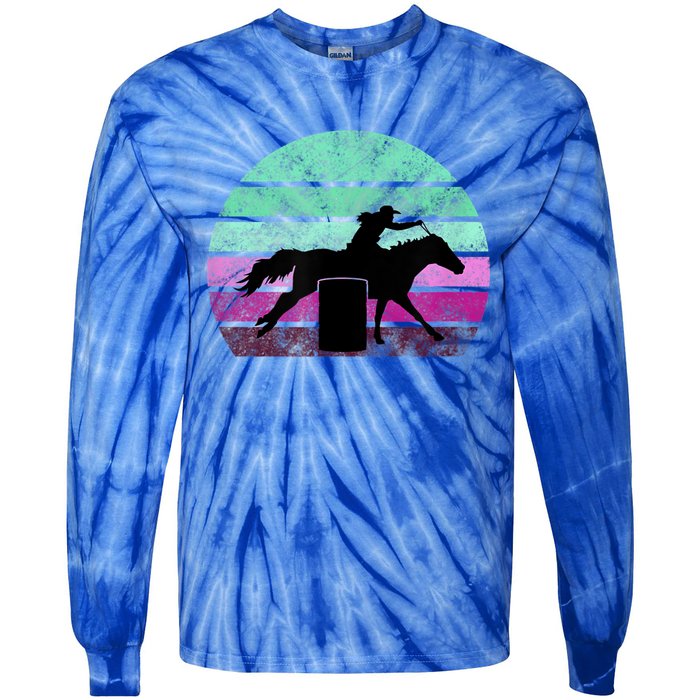 Funny Barrel Racing Gift Horse Lover Vintage Sunset Country Girl Gift Tie-Dye Long Sleeve Shirt