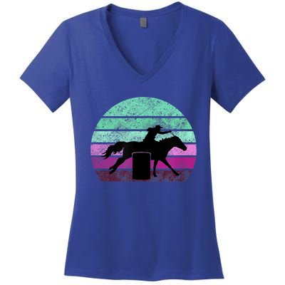 Funny Barrel Racing Gift Horse Lover Vintage Sunset Country Girl Gift Women's V-Neck T-Shirt