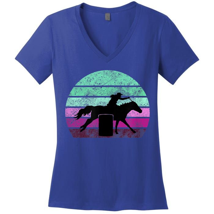 Funny Barrel Racing Gift Horse Lover Vintage Sunset Country Girl Gift Women's V-Neck T-Shirt