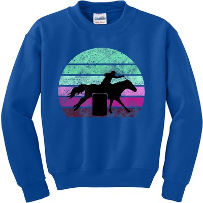 Funny Barrel Racing Gift Horse Lover Vintage Sunset Country Girl Gift Kids Sweatshirt