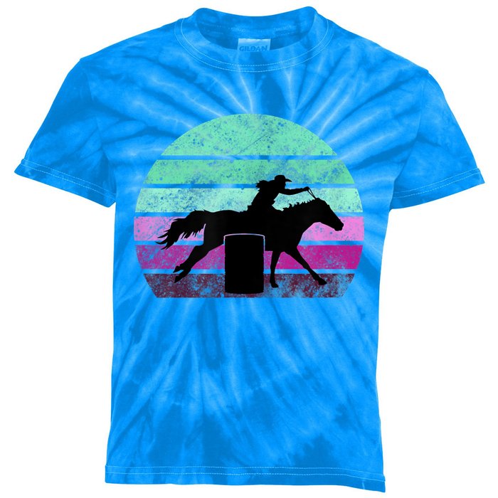 Funny Barrel Racing Gift Horse Lover Vintage Sunset Country Girl Gift Kids Tie-Dye T-Shirt