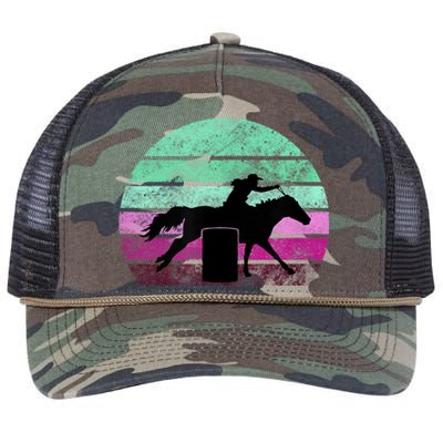 Funny Barrel Racing Gift Horse Lover Vintage Sunset Country Girl Gift Retro Rope Trucker Hat Cap