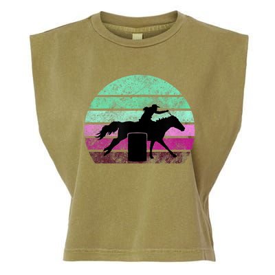 Funny Barrel Racing Gift Horse Lover Vintage Sunset Country Girl Gift Garment-Dyed Women's Muscle Tee