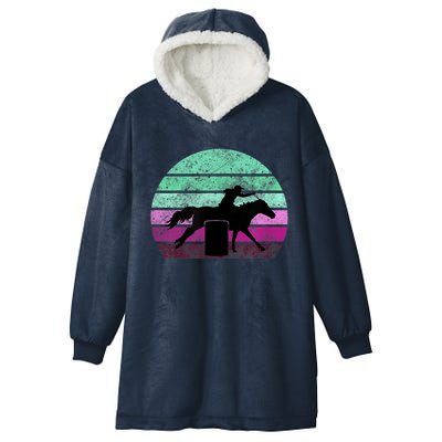 Funny Barrel Racing Gift Horse Lover Vintage Sunset Country Girl Gift Hooded Wearable Blanket