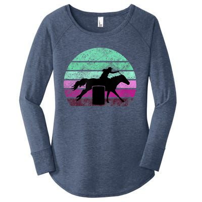 Funny Barrel Racing Gift Horse Lover Vintage Sunset Country Girl Gift Women's Perfect Tri Tunic Long Sleeve Shirt