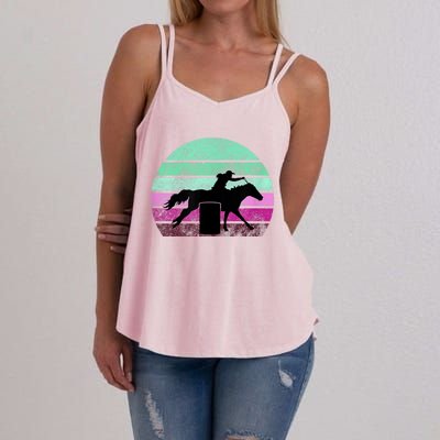 Funny Barrel Racing Gift Horse Lover Vintage Sunset Country Girl Gift Women's Strappy Tank