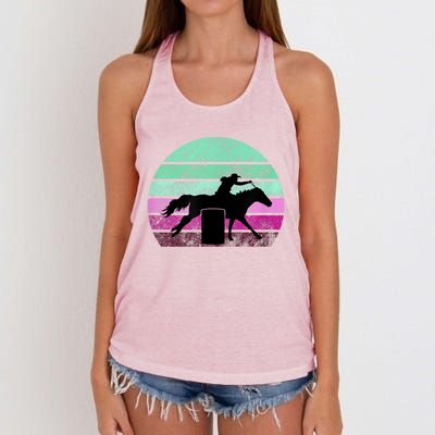 Funny Barrel Racing Gift Horse Lover Vintage Sunset Country Girl Gift Women's Knotted Racerback Tank