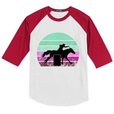 Funny Barrel Racing Gift Horse Lover Vintage Sunset Country Girl Gift Kids Colorblock Raglan Jersey