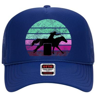 Funny Barrel Racing Gift Horse Lover Vintage Sunset Country Girl Gift High Crown Mesh Back Trucker Hat