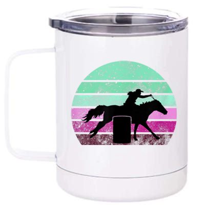 Funny Barrel Racing Gift Horse Lover Vintage Sunset Country Girl Gift 12 oz Stainless Steel Tumbler Cup