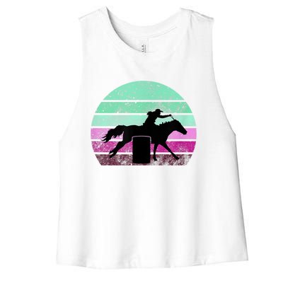 Funny Barrel Racing Gift Horse Lover Vintage Sunset Country Girl Gift Women's Racerback Cropped Tank